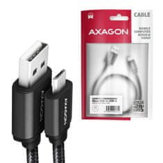 AXAGON BUMM-AM20AB, HQ kábel Micro USB <-> USB-A, 2m, USB 2.0, 2.4A, ALU, fonott, fekete