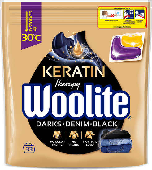 Woolite gél kapszula sötét és fekete mosáshoz keratinnal, 33 db