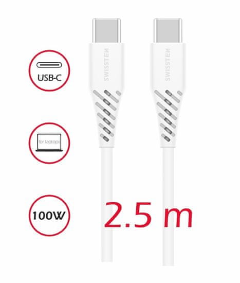 SWISSTEN ADATKÁBEL TPE USB-C/USB-C POWER DELIVERY 5A (100W) 2,5 M 71506530, FEHÉR