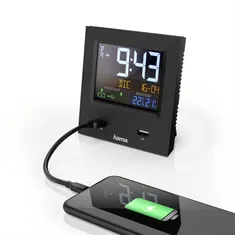Hama Dual-USB, rádióvezérlésű ébresztőóra, színes kijelző, 2 USB csatlakozó a töltéshez