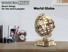 Wooden city Fából készült város puzzle 3D forgó földgömb, fából készült