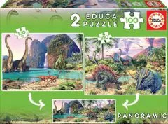 EDUCA Puzzle Panoráma Dinoszauruszok világa 2x100 darabos puzzle