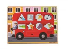 Bigjigs Toys Betét puzzle busz állatokkal
