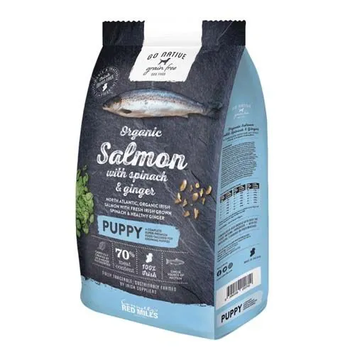 GO NATIVE Puppy lazac spenóttal és gyömbérrel 12kg ultra prémium kutyatáp 70% hústartalommal