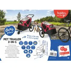 Duvo+ Pet trailer 2-in-1 Kerékpár utánfutó és sétakocsi háziállatok számára 30 kg-ig - Fekete/piros 123x62x96cm