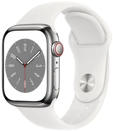 Apple Watch Series 8 Cellular, 41mm okosóra Apple Pay Retina kijelző WR50 vízállósság úszáshoz autóbaleset-érzékelő új funkciók alvási fázis SOS hívás porállóság gyorsulásmérő GPS mindig bekapcsolva EKG pulzusmérés zenelejátszó hívás értesítések NFC fizetés Apple Pay zajszint mérés App Store vér oxigénszint érzékelő szenzor fizikai erőnlét mérés VO2 max