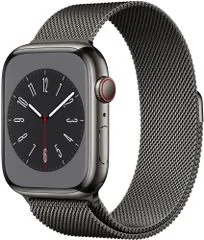 Apple Watch Series 8 Cellular, 45mm Graphite Stainless Steel Case with Graphite Milanese Loop MNKX3CS/A