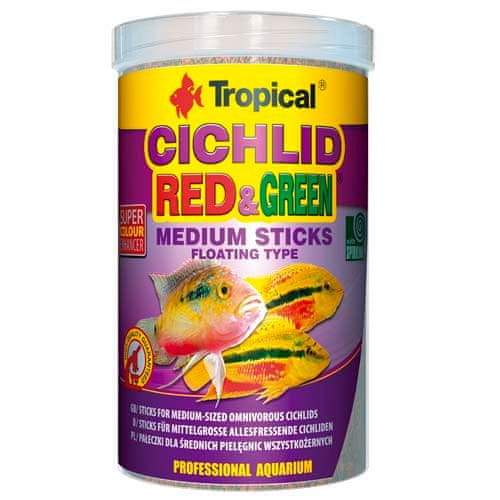 TROPICAL Cichlid Red&Green Medium Sticks 1000ml/360g úszó pálcikák közepes mindenevő sügérek számára