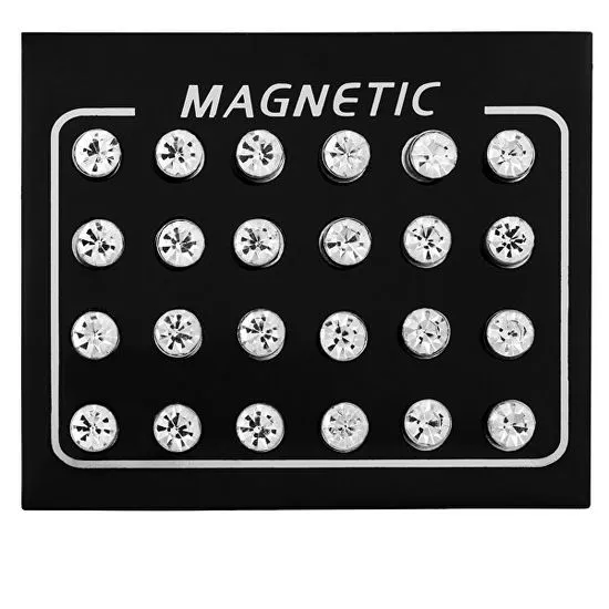 Troli Modern mágneses fülbevaló szett tiszta kristályokkal (fülbevaló, mini bross)