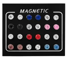 Troli Modern mágneses fülbevaló szett színes kristályokkal (fülbevaló, mini bross)