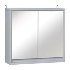 HOMCOM Fali szekrény dupla tükörrel és állítható polccal, 48x14,5x45 cm, szürke