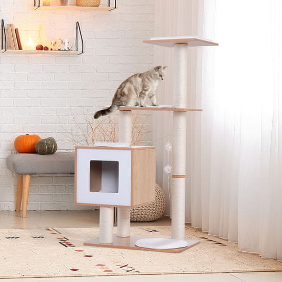 PAWHUT Játszótér macskáknak, MDF fa, 60x40x120 cm, fehér
