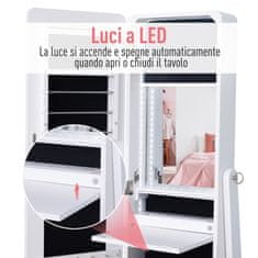 HOMCOM tükör szekrényes ékszerdobozzal és automatikus LED világítással, fehér, 30x146x36 cm