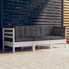 Greatstore 3 személyes tömör fenyőfa kerti kanapé antracitszürke párnákkal