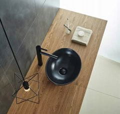 MUVU Pultos mosdókagyló, kerámia, fürdőszoba, fekete, kerek, 41x33 cm, REBIKO
