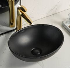 MUVU Pultos mosdókagyló, kerámia, fürdőszoba, fekete, kerek, 41x33 cm, REBIKO