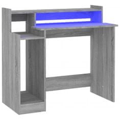 Greatstore szürke sonoma színű szerelt fa íróasztal LED-ekkel 97x45x90 cm