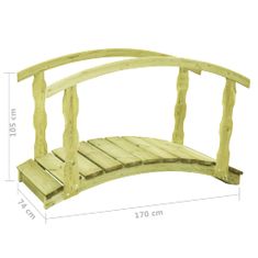 Greatstore impregnált fenyőfa kerti híd korláttal 170 x 74 x 105 cm