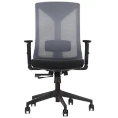 STEMA Forgatható irodai szék HAGER. Nylon alap, 4-es osztályú emeléssel, állítható deréktámasszal, állítható kartámaszokkal és csúszó üléssel rendelkezik. Hálós háttámla. Szín fekete/szürke.