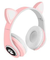 Malatec Rózsaszín LED vezeték nélküli fejhallgató macskafüllel + mikrofon