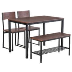 HOMCOM Asztalkészlet 2 székkel és paddal MDF / fém, 110x70x76 cm, fekete / barna