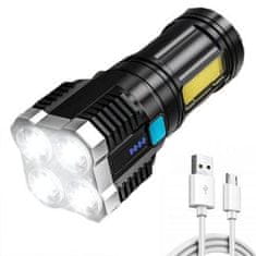 Verk Többfunkciós 4LED kézi COB LED lámpa 1000lm elemmel