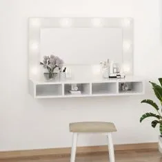 Greatstore magasfényű fehér tükrös szekrény LED-ekkel 90 x 31,5 x 62 cm