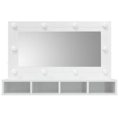Greatstore magasfényű fehér tükrös szekrény LED-ekkel 90 x 31,5 x 62 cm
