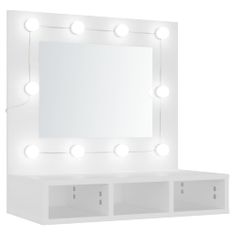 Greatstore fehér tükrös szekrény LED-ekkel 60 x 31,5 x 62 cm
