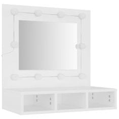 Greatstore fehér tükrös szekrény LED-ekkel 60 x 31,5 x 62 cm