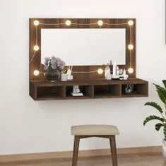 Greatstore barna tölgy színű tükrös szekrény LED-ekkel 90 x 31,5 x 62 cm