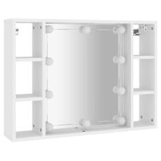 Greatstore fehér tükrös szekrény LED-ekkel 76 x 15 x 55 cm