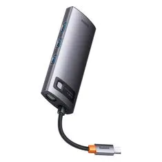 BASEUS Metal Gleam USB-C HUB adapter 3x USB 3.2 / PD / SD / TF, szürke