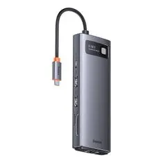 BASEUS Metal Gleam USB-C HUB adapter 2x HDMI / 2x USB 3.2 / USB 2.0 / PD / SD / TF / RJ45, szürke