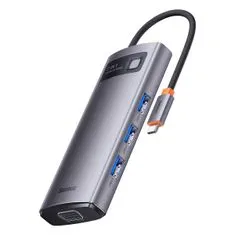 BASEUS Metal Gleam USB-C HUB adapter 2x HDMI / 3x USB 3.2 / PD / RJ45, szürke