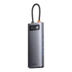 BASEUS Metal Gleam USB-C HUB adapter 2x HDMI / 2x USB 3.2 / USB 2.0 / PD / SD / TF / RJ45, szürke