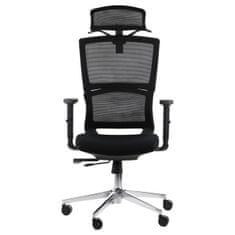 STEMA Forgatható ergonomikus irodai szék TRENT, króm talp, állítható kartámasz, csúsztatható (elöl-hátsó) ülés, ruhaakasztó, fekete