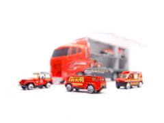 shumee Szállító teherautó TIR kilövő + fém autók tűzoltóság