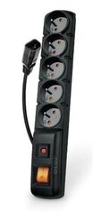 ACAR F5 IEC 1,5 m-es kábel, 5 aljzat, túlfeszültségvédő, C14 UPS-hez, fekete színű