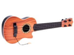 RAMIZ Kisméretű 4 húros gitár pengetővel sötét fa mintázattal
