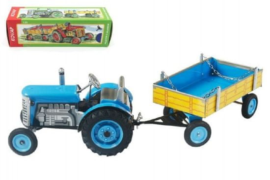 KOVAP Traktor Zetor görgővel kék kulcsos fém 28cm