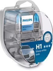 PHILIPS Autó izzó H1 2258WVUSM, WhiteVision ultra, 2db csomagban