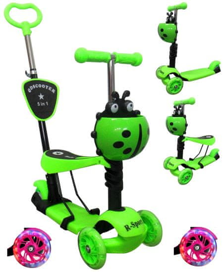 R-Sport Gyermek háromkerekű roller H3 Zöld 5 az 1-ben LED kerekekkel