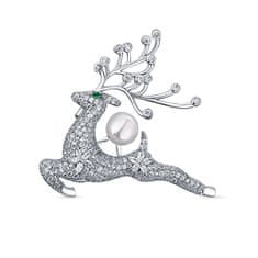 JwL Luxury Pearls Bájos gyöngy bross kristályokkal Szarvas JL0792