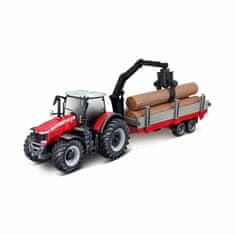 BBurago 1:50 mezőgazdasági traktor Massey FERGUSSON 8740S fa rakodóval