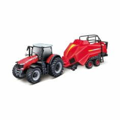 BBurago 1:50 Mezőgazdasági traktor Massey Ferguson 8740S bálázóval