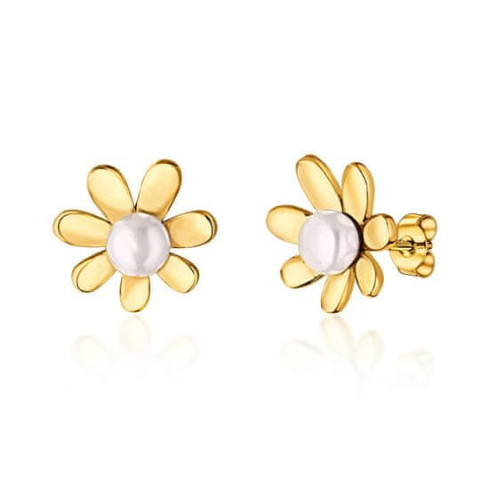 JwL Luxury Pearls Bájos aranyozott fülbevaló valódi folyami gyöngyökkel Virágok JL0775