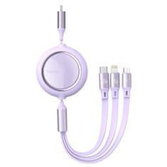 BASEUS Bright Mirror 3in1 kábel USB-C - micro USB / USB-C / Lightning PD 100W 1.2m, lila
