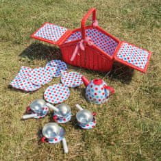 Bigjigs Toys Polka Dot teáskészlet piknik kosárban
