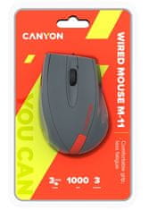 Canyon egér vezetékes M-11, 3 gomb, 1000dpi, gumírozott felület, kék - szürke logó